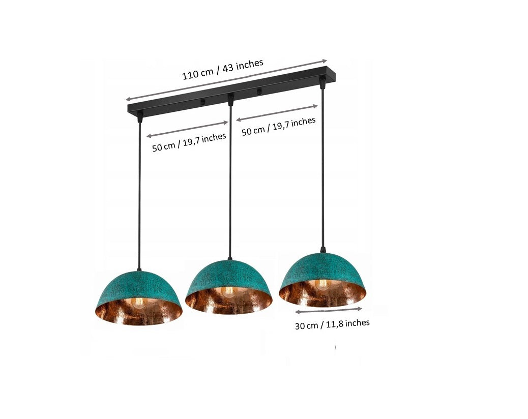 SET OF 3 oxidized Dome Fixture pendant kitchen island ceiling Lights